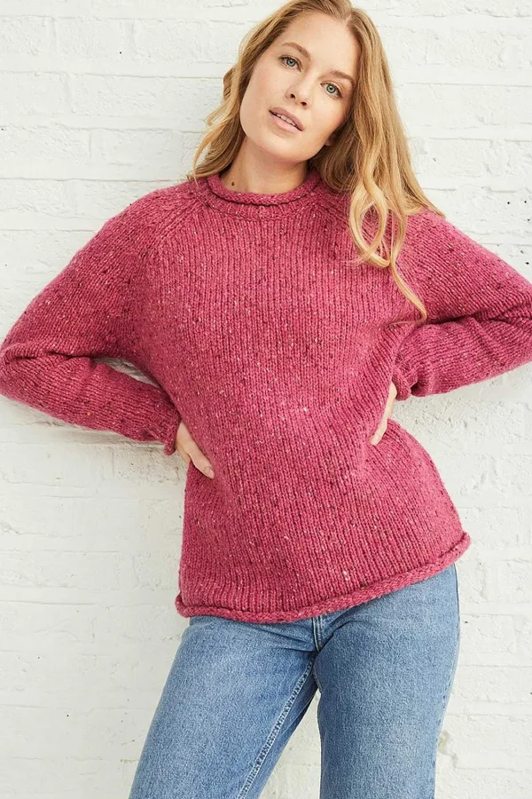 Aran Woollen Mills Roll Neck Reglan Crew Jumper In Pink*Women Jumpers & Cardigans