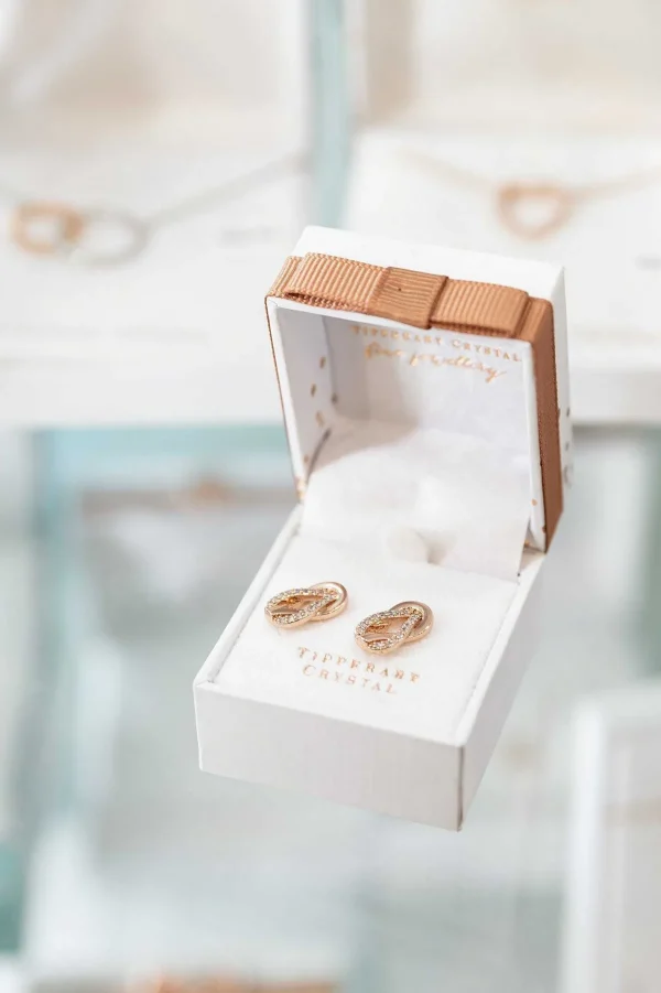 Tipperary Crystal Jewellery Rose Double Swirl Earrings* Boxed Gifts