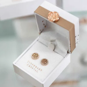 Tipperary Crystal Jewellery Rose Gold Tree And Cz Circle Stud Earrings* Boxed Gifts