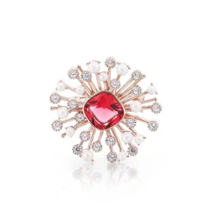 Tipperary Crystal Jewellery Ruby With Pearl Brooch* Boxed Gifts