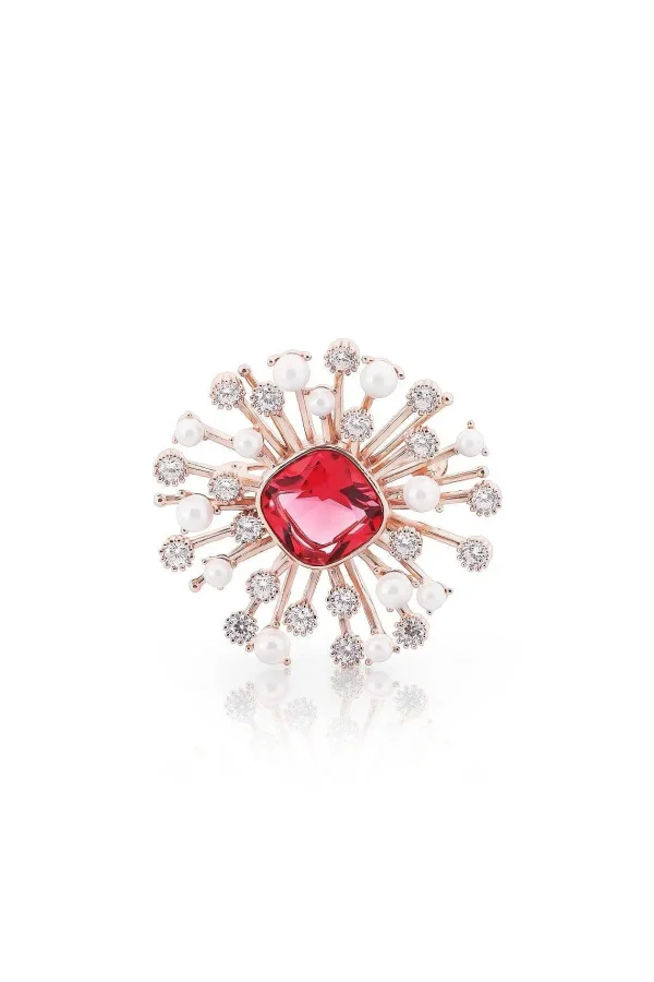 Tipperary Crystal Jewellery Ruby With Pearl Brooch* Boxed Gifts