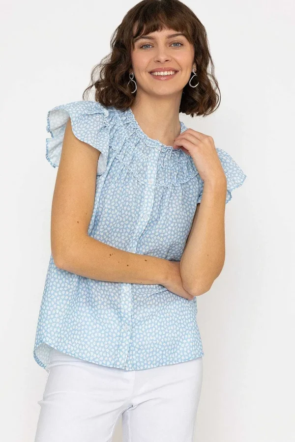 Rowen Avenue Ruffle Blouse In Blue Print*Women Tops & Blouses