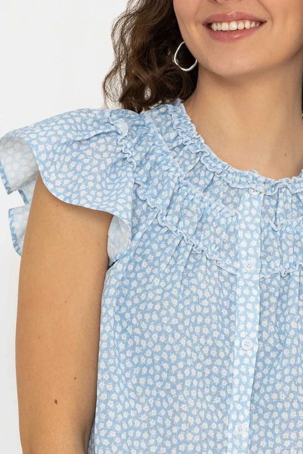 Rowen Avenue Ruffle Blouse In Blue Print*Women Tops & Blouses