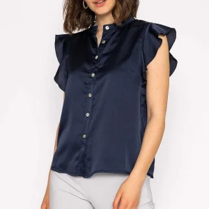 Rowen Avenue Ruffle Satin Shirt In Navy*Women Tops & Blouses