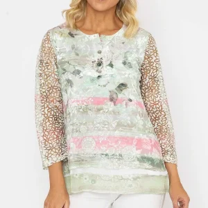 Voulez Vous Sage Printed Dovore Top*Women Tops & Blouses