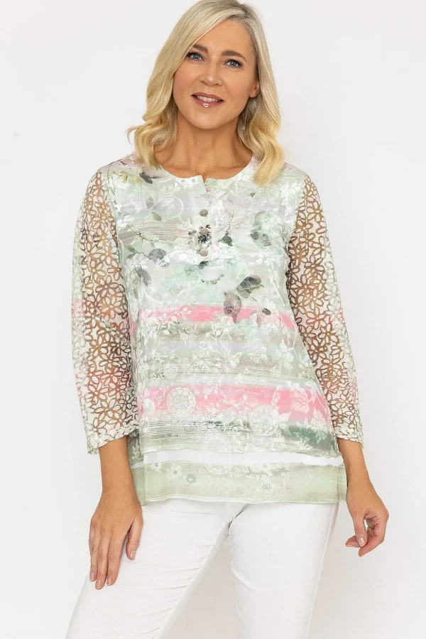 Voulez Vous Sage Printed Dovore Top*Women Tops & Blouses