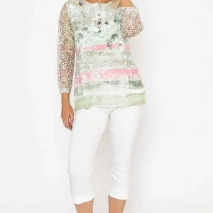 Voulez Vous Sage Printed Dovore Top*Women Tops & Blouses