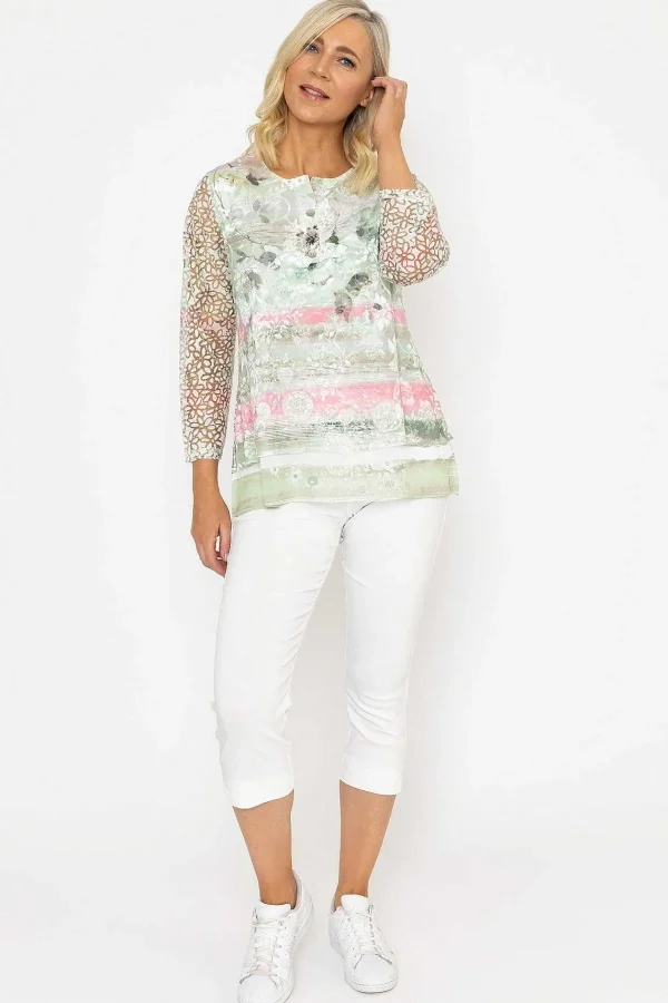 Voulez Vous Sage Printed Dovore Top*Women Tops & Blouses