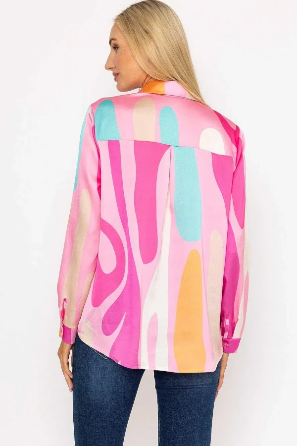 Pala D'oro Sateen Print Shirt In Pink Print*Women Tops & Blouses