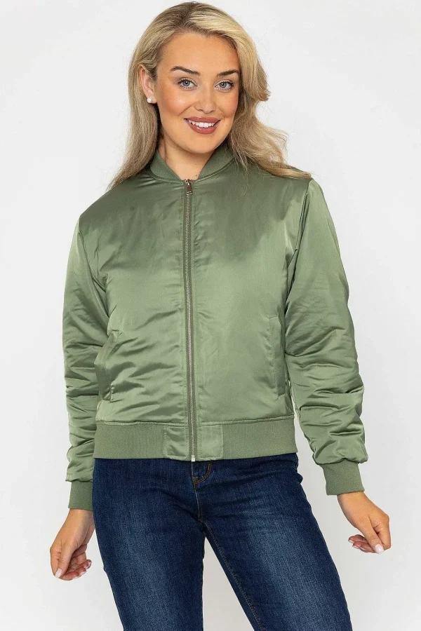 Rowen Avenue Satin Bomber In Khaki*Women Coats & Jackets