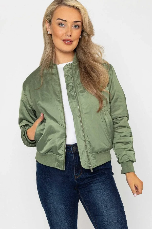 Rowen Avenue Satin Bomber In Khaki*Women Coats & Jackets