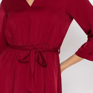 Rowen Avenue Satin V-Neck Dress In Burgundy*Women Dresses & Jumpsuits