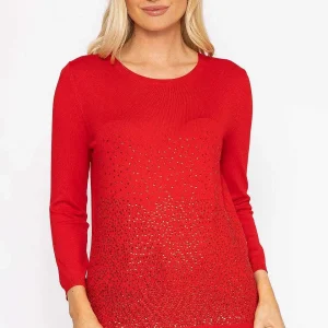 Rowen Avenue Sequin Crew Neck 3/4 Sleeve Knit In Red*Women Jumpers & Cardigans
