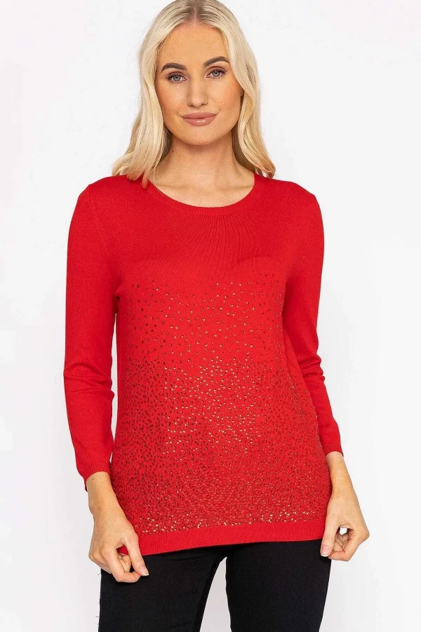 Rowen Avenue Sequin Crew Neck 3/4 Sleeve Knit In Red*Women Jumpers & Cardigans