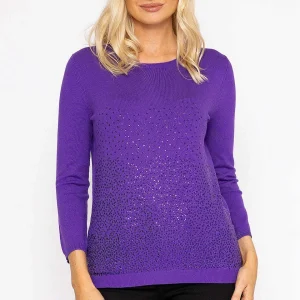 Rowen Avenue Sequin Crew Neck 3/4 Sleeve Knit In Purple*Women Jumpers & Cardigans