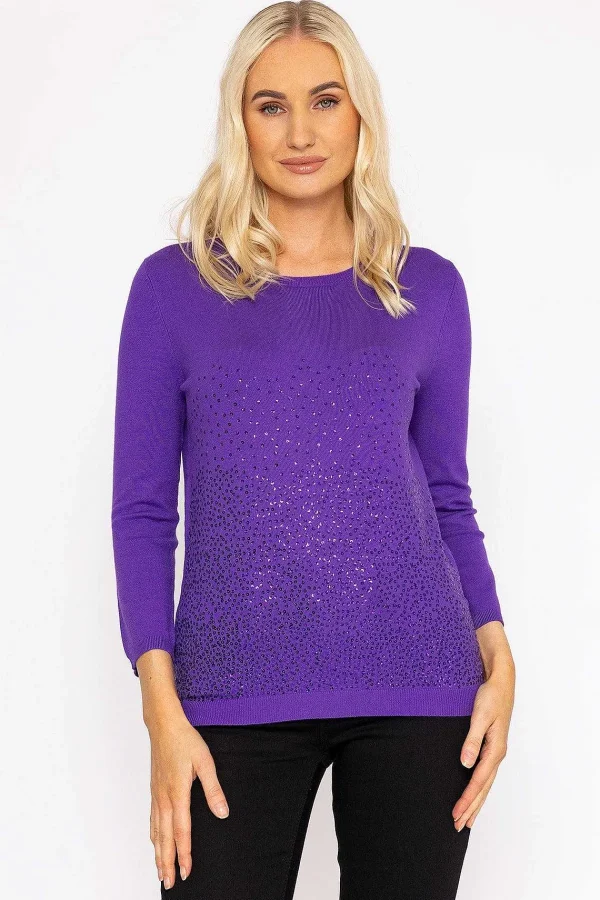 Rowen Avenue Sequin Crew Neck 3/4 Sleeve Knit In Purple*Women Jumpers & Cardigans