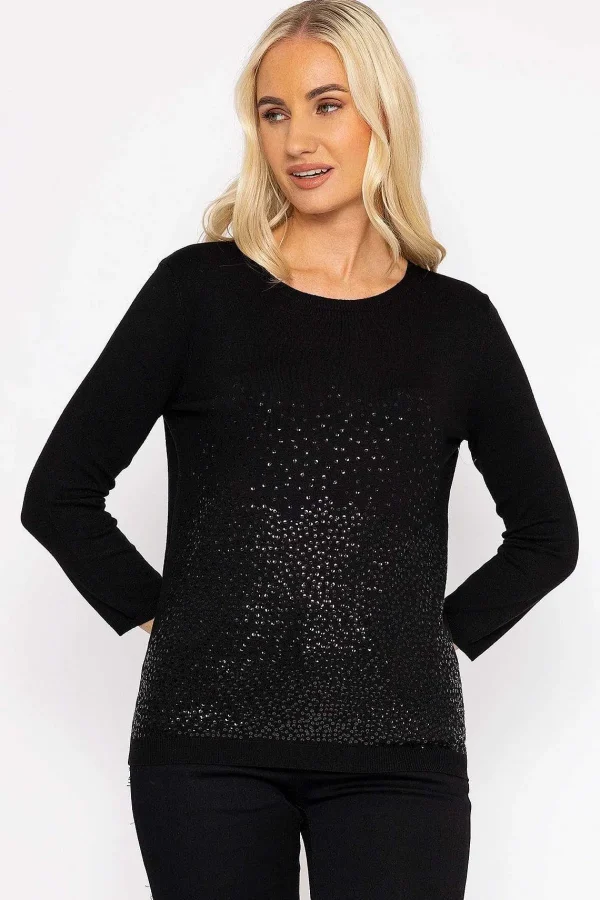 Rowen Avenue Sequin Crew Neck 3/4 Sleeve Knit In Black*Women Jumpers & Cardigans