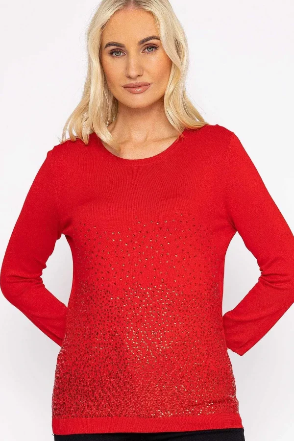 Rowen Avenue Sequin Crew Neck 3/4 Sleeve Knit In Red*Women Jumpers & Cardigans