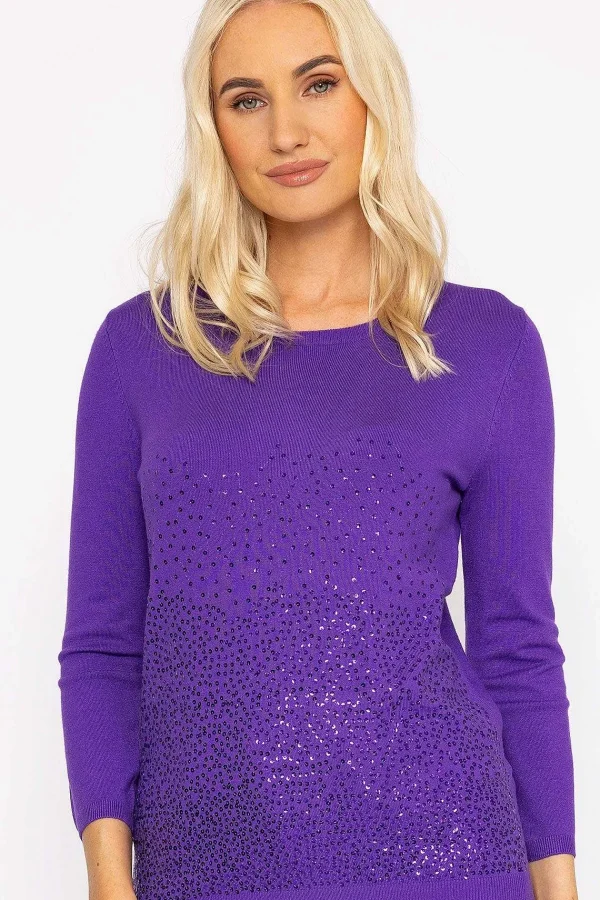 Rowen Avenue Sequin Crew Neck 3/4 Sleeve Knit In Purple*Women Jumpers & Cardigans