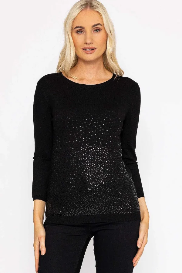 Rowen Avenue Sequin Crew Neck 3/4 Sleeve Knit In Black*Women Jumpers & Cardigans