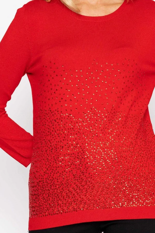 Rowen Avenue Sequin Crew Neck 3/4 Sleeve Knit In Red*Women Jumpers & Cardigans