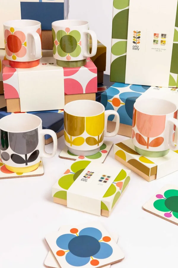 Orla Kiely Set Of 6 Cork Coasters - Atomic Flower* Placemats & Coasters