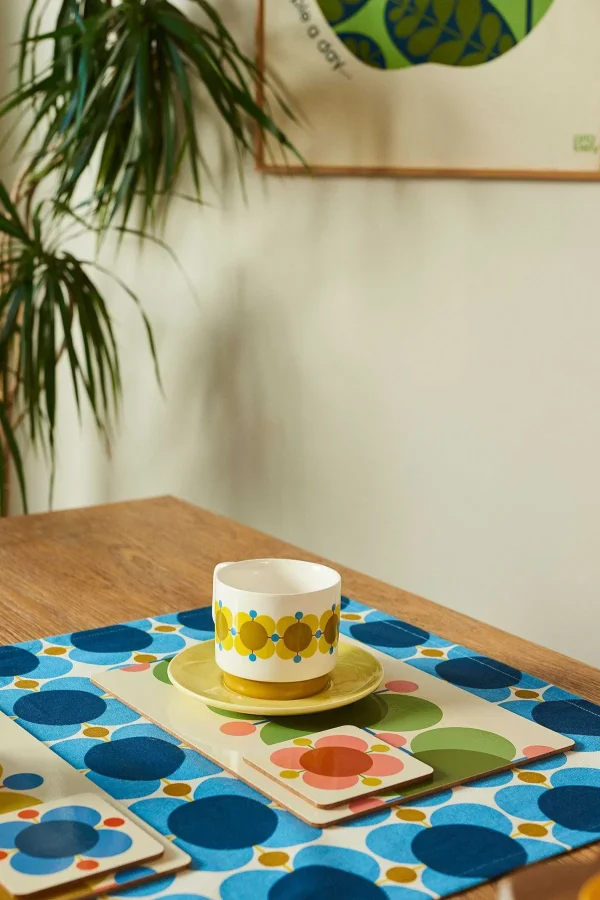 Orla Kiely Set Of 6 Cork Coasters - Atomic Flower* Placemats & Coasters