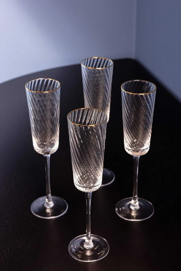 Atticus & Stone Set Of 4 Gold Trimmed Champagne Flutes* Homeware