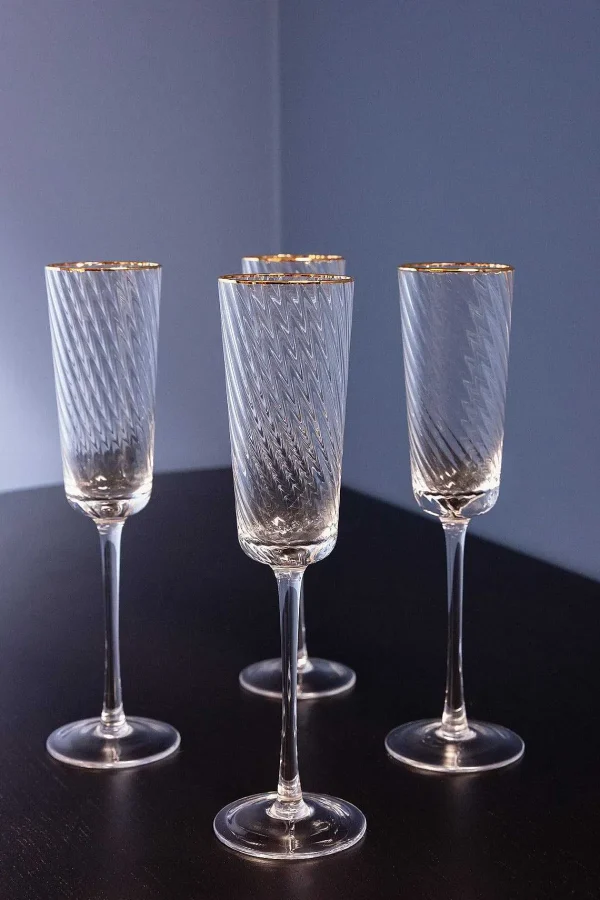 Atticus & Stone Set Of 4 Gold Trimmed Champagne Flutes* Homeware