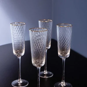 Atticus & Stone Set Of 4 Gold Trimmed Champagne Flutes* Homeware