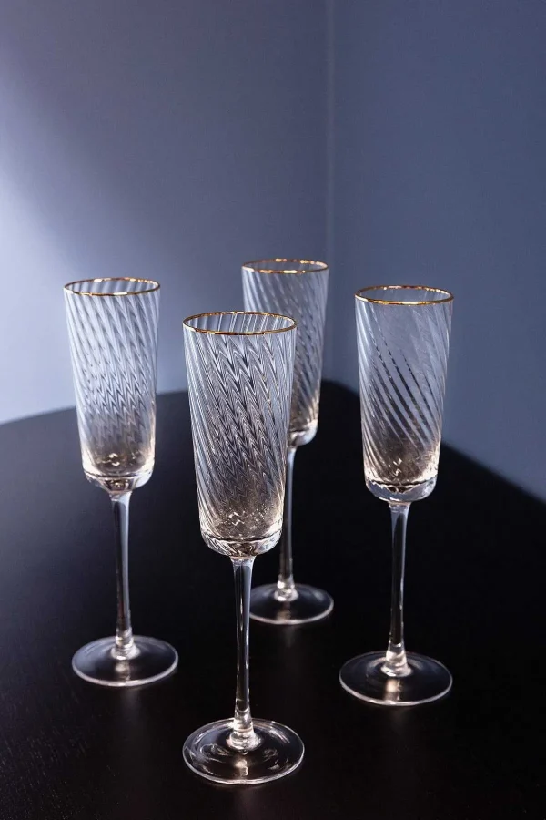 Atticus & Stone Set Of 4 Gold Trimmed Champagne Flutes* Homeware