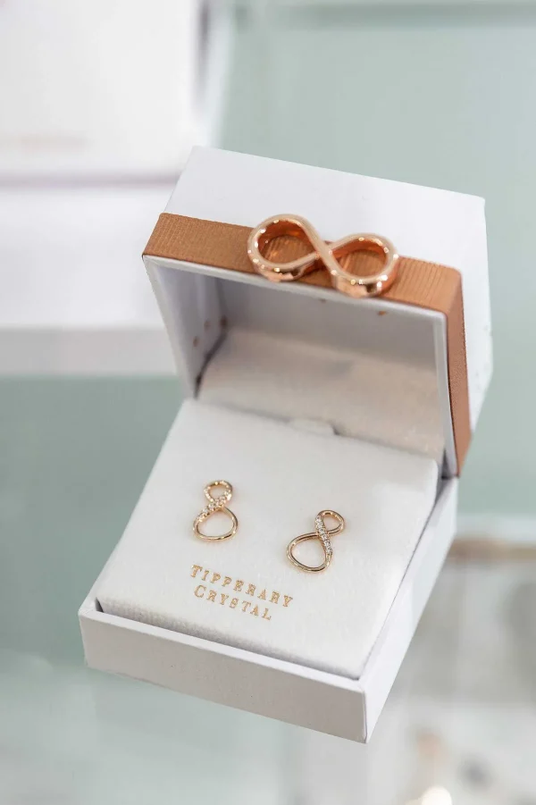 Tipperary Crystal Jewellery 8 Shape Rose Gold Infinity Stud Earrings* Her
