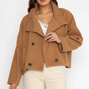 Pala D'oro Short Funnel Neck Jacket In Camel*Women Coats & Jackets