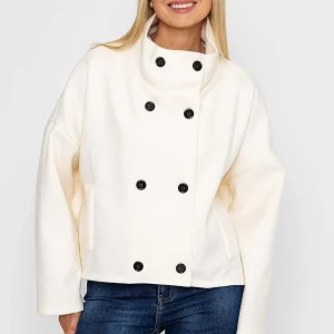 Pala D'oro Short Funnel Neck Jacket In White*Women Coats & Jackets