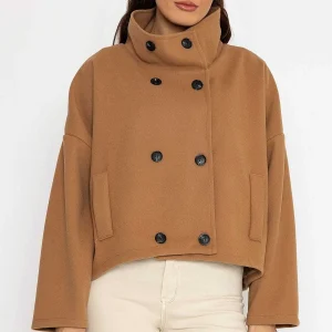 Pala D'oro Short Funnel Neck Jacket In Camel*Women Coats & Jackets