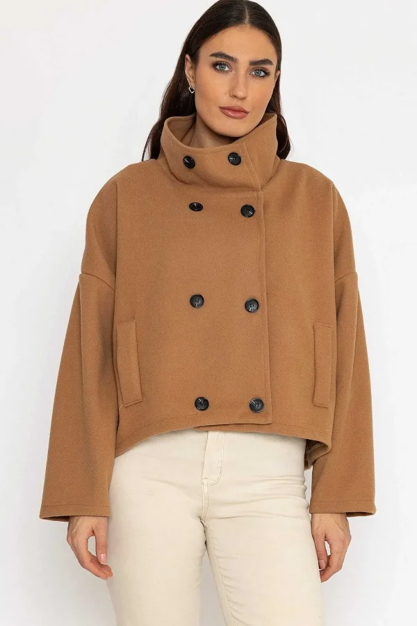Pala D'oro Short Funnel Neck Jacket In Camel*Women Coats & Jackets