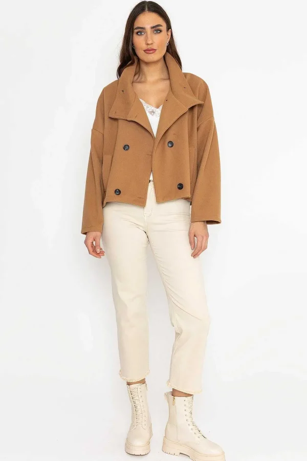 Pala D'oro Short Funnel Neck Jacket In Camel*Women Coats & Jackets