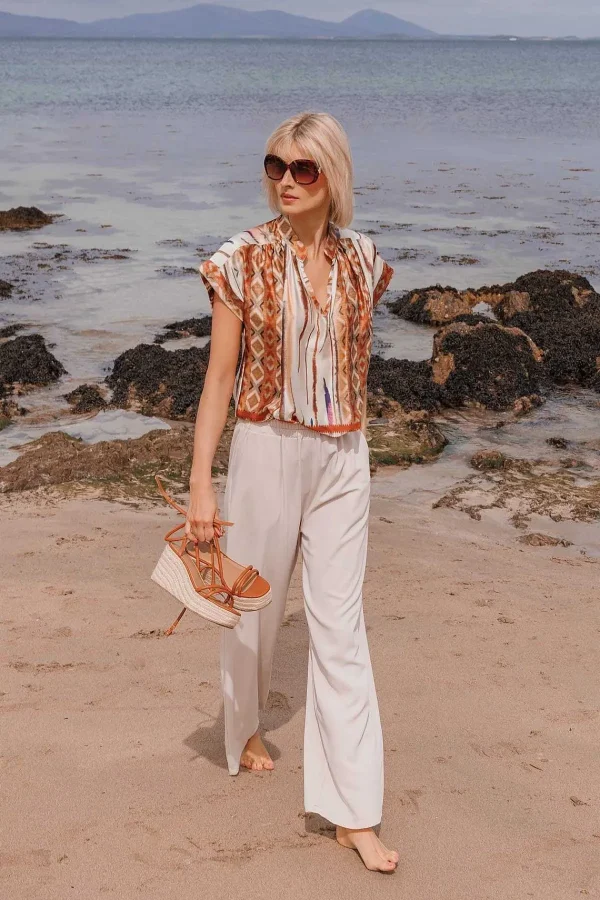 Pala D'oro Short Sleeve Lola Top In Brown Print*Women Tops & Blouses