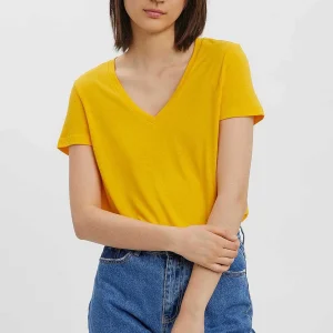 Vero Moda Short Sleeve V-Neck Top In Yellow*Women Tops & Blouses
