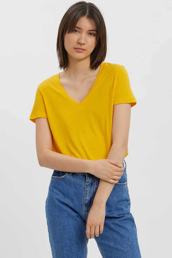 Vero Moda Short Sleeve V-Neck Top In Yellow*Women Tops & Blouses