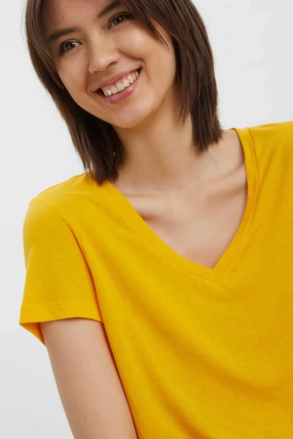 Vero Moda Short Sleeve V-Neck Top In Yellow*Women Tops & Blouses
