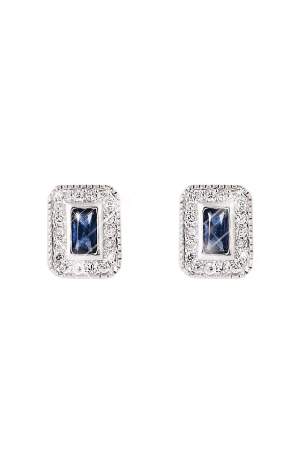 Tipperary Crystal Jewellery Silver Earrings With Sapphire Centre* Boxed Gifts