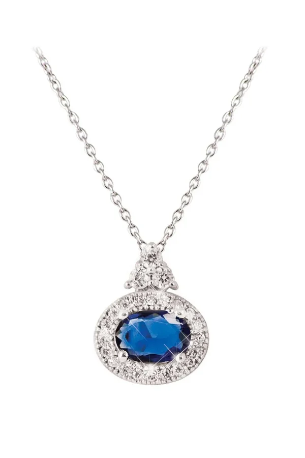 Tipperary Crystal Jewellery Silver Oval Sapphire White Surround Pendant* Boxed Gifts