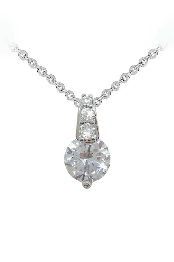 Tipperary Crystal Jewellery Silver Round Stone Pendant With Pave Bale* Necklaces