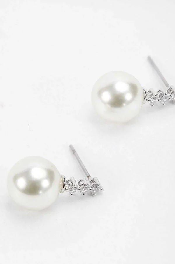 Soul Jewellery Silver Tone Diamante Pearl Earrings* Boxed Gifts