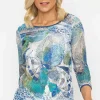 Kalisson 3/4 Sleeve Printed Round Neck Top In Aqua*Women Tops & Blouses