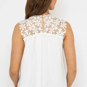 Pala D'Oro Sleeveless Lace Detail Top In White*Women Tops & Blouses