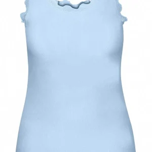 Simple Wish Sleeveless Lace Trim Blue Top*Women Tops & Blouses