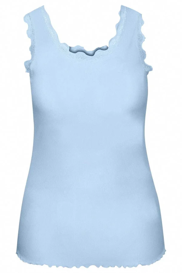 Simple Wish Sleeveless Lace Trim Blue Top*Women Tops & Blouses