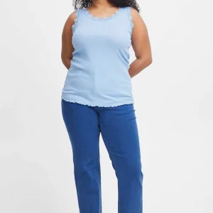 Simple Wish Sleeveless Lace Trim Blue Top*Women Tops & Blouses